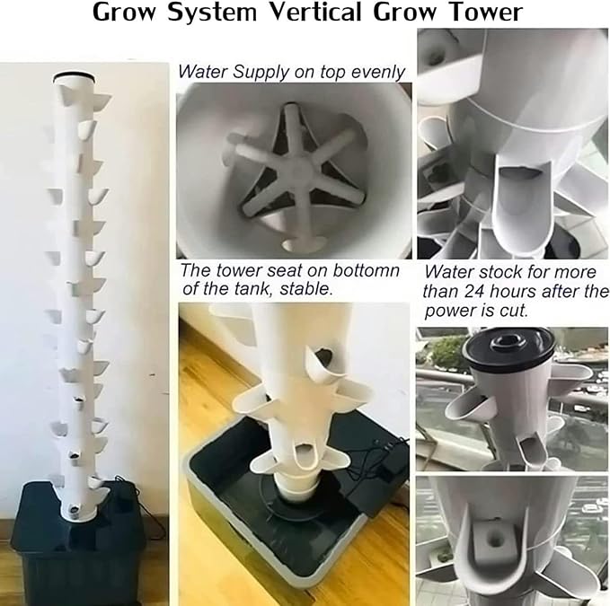 FLTRGO Hydroponics Tower - Hydroponics Growing System for Indoor Herbs, Fruits and Vegetables - Aeroponic Tower with Hydrating Pump, Timer, Adapter, Seeding Bed & Net Pots