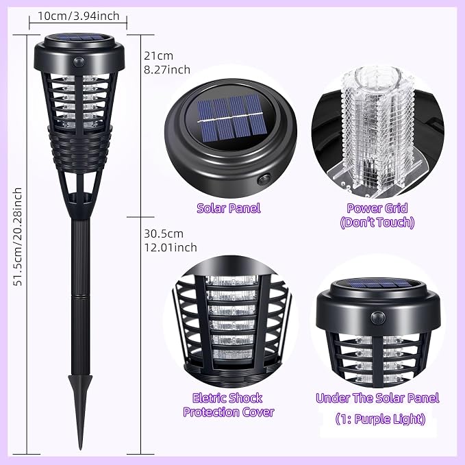2026 4Pack Mosquito Repellent Outdoor Patio Solar Bug Zapper Outdoor,Mosquito Trap to Repel Gnat Small Flying Insect,Waterproof Mosquito Zapper for Outside,Solar Fly Zapper for Backyard,Garden,Patio