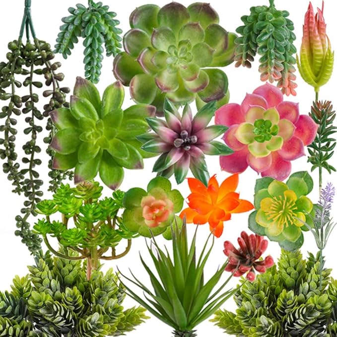 COTSEN 18 Pack Artificial Succulents Realistic Textured Fake Succulents Unpotted Artificial Cactus Plant Suitable for Garden Home Office Greening and Decoration
