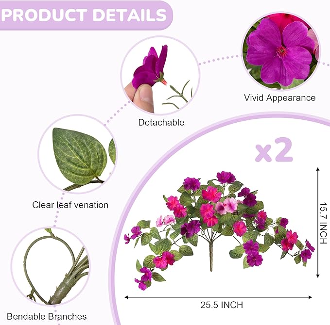 INXUGAO Artificial Fake Flowers for Outdoors Spring Decoration 2 Bundles Faux Flowers Plants for Outdoor Planters UV Resistant Silk Realistic Flowers for Outside Home Garden Front Porch Patio Décor