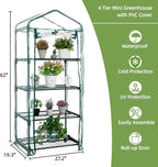 Mini Greenhouse for Indoor Outdoor, Small Plants Green House with 4 Tier Shelves, Portable Plastic Greenhouses with Transparent PVC Cover for Garden Backyard Patio Balcony Porch