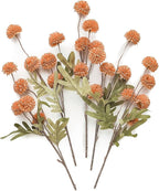 Floroom 5pcs Burnt Orange Faux Silk Mums Artificial Flowers, Bulk Fake Small Mini Chrysanthemums with Stems for DIY Wedding Centerpieces Floral Arrangements Vase Fillers Home Decorations