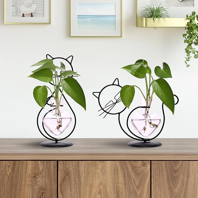 Plant Terrarium Plants Propagation Station Cat Lover Gifts for Women Home Office Decor Cat Desk Accessories