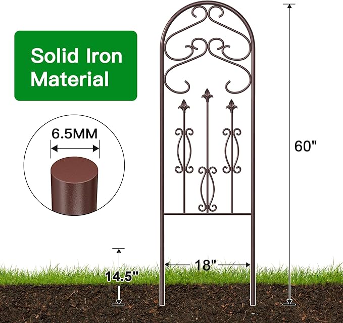 AMAGABELI GARDEN & HOME 4 Pack Large Garden Trellis for Climbing Plants Outdoor 60” x 18” Iron Plant Trellis for Potted Plant Support Tall Wall Metal Trellis Rose Vine Cucumber Brown