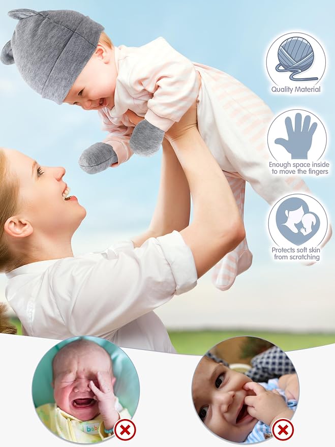Geyoga 12 Pieces Newborn Hat Mittens Gloves Set Baby Boys Girls Cotton Baby Beanie for 0-12 Months