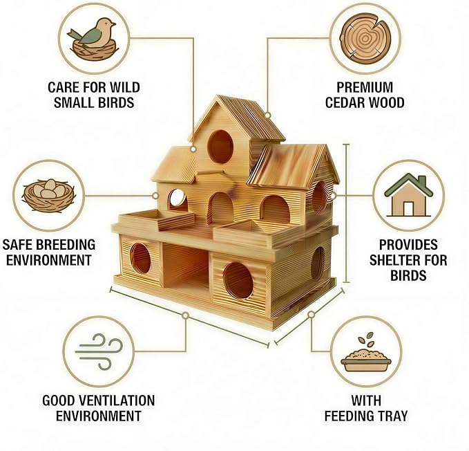 Bird Houses for Outside with External Feeder – Lightly Charred Hanging Birdhouse for Flocking & Nesting – Suitable for Finches, Bluebirds, Cardinals – Perfect for Garden, Patio, Backyard Decor