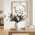 White Artificial Flowers & Greenery With Vase, Faux Floral Arrangement Centerpiece for Dining Table, Realistic Silk Flowers With Modern Vase for Kitchen, Living Room, Bedroom, Entryway & Bathroom