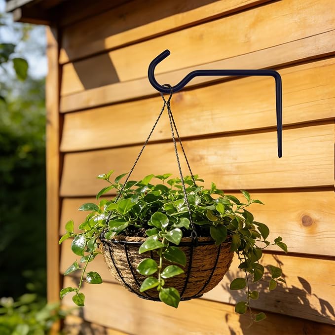 2 Pack Metal Plant Hanger for Wall, Decorative Plant Hooks for Hanging Plants, Indoor Outdoor Wall Plant Holder for Hanging Planters, Bird Feeders Home Decor (Black, 6 in-Straight Hook)