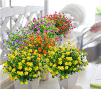 Grunyia 10 Bundles Artificial Fake Flowers, Faux Outdoor Plastic Plants UV Resistant Shrubs Outside Indoor Decorations (Yellow-Eucalyptus)