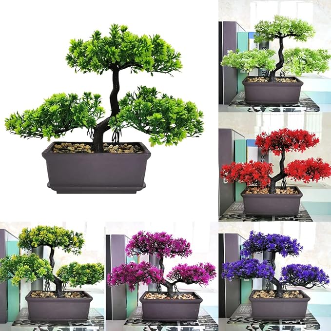 Bonsai Tree, Artificial Plants, Artificial Bonsai Tree Juniper Faux Plants, Indoor Small Fake Plants Decor for Home Bedroom Office Desk Farmhouse Decor(Color:Red)
