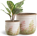 SURE YUESI for Mom from Daughter or Son, Vintage Pink & Green Ceramic Planter Set of 2, 4.7” & 5.7” Rustic Flower Pots for Indoor Plants, Decorative Home & Garden Plant Pots