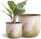 SURE YUESI for Mom from Daughter or Son, Vintage Pink & Green Ceramic Planter Set of 2, 4.7” & 5.7” Rustic Flower Pots for Indoor Plants, Decorative Home & Garden Plant Pots