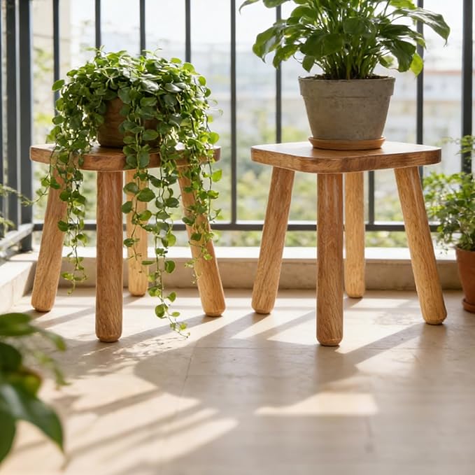 YEXEXINM 2 Pack Wooden Plant Stand Indoor 9.25” Small Plant Stool Square Wood Plant Stand for Large Plants Sturdy and Stable Flower Pot Stand Holder for Living Room, Balcony, Office, Holds 300 lbs