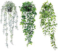 Fake Hanging Plants, 3pcs Artificial Small Potted Plants Fake Potted Greenery Faux Eucalyptus Mandala Vine Pea Pod for Home Indoor Outdoor Wall Garden Wedding Decoration