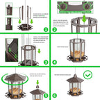 Birdream 4 Pack Bird Feeders for Outdoor Hanging, 10 LB Fun Installation Retro Pagoda Design Bird Feeder, Attracting Wild Birds Chickadees Goldfinches Cardinals Finches and Sparrows (Brown)