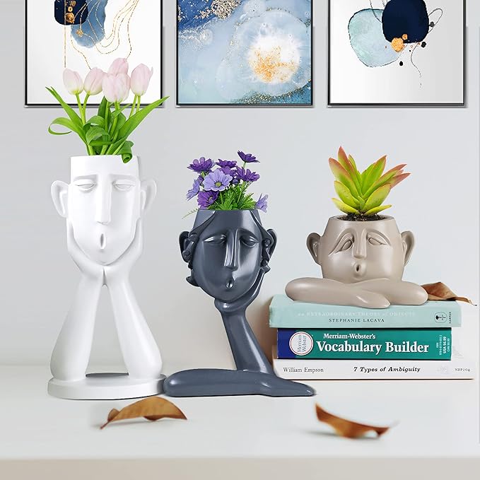 GDYOOSHOW Succulent Pots Statue Decor Crafted Figurines for Home Decor Accents 10.4 inch High, Living Room Bedroom Office Decoration, Buhos Bookself Collection-Plants Not Included (Set of 3)