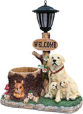 Animal Outdoor Statue Planter Solar Light Welcome Garden Sculpture Resin Flower Pot Decorative Porch Patio Yard Lawn Entryway Figurine with LED Lamp Rustic Plant Holder Ornament Courtyard (M)