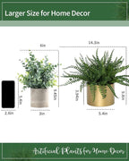 Coferset Small Fake Plant Fern Potted Artificial Plants Fake Fern for Shelf Home Bathroom Office Decor(Gold Mental Pot)