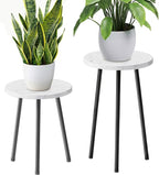 Plant Stand Indoor Tall: Corner Wood Plant Stand 2 Pack Mid Century Modern Decor - Small Round Plant Table for Indoor Plants - Outdoor Plant Holder for Patio Living Room Bathroom Office (White Marble)