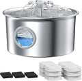 Cat Water Fountain Stainless Steel: Pet Fountain with 6 Filters & 3 Sponges | 88oz/2.6L Water Fountains for Cats Inside with Flower - IHOUONE Kitty Spout Drinking Dispenser Animal Supplies