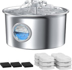 Cat Water Fountain Stainless Steel: Pet Fountain with 6 Filters & 3 Sponges | 88oz/2.6L Water Fountains for Cats Inside with Flower - IHOUONE Kitty Spout Drinking Dispenser Animal Supplies