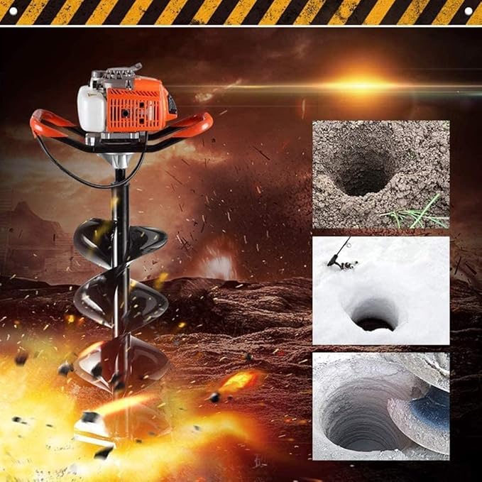 72cc Post Hole Digger 2-Stroke Petrol Gas Powered Earth Digger with 3 Auger Drill Bits (3" 5" & 8") + 2 Extension Rods（24" & 24"） for Farm Garden Plant