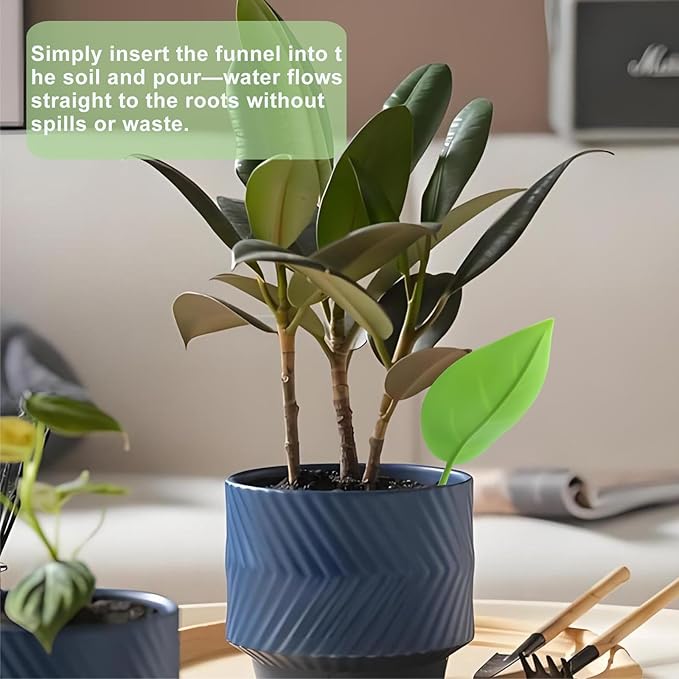 6 PCS Leaf Watering Device - 3 Vibrant Colors Plant Pot Watering Funnels for Indoor & Outdoor Plants, Decorative Leaf-Shaped Water Directing Tools with Robust Plastic