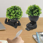 MAKHOT 4PCS Cute Artificial Mini Succulent Plants with Creative Human Shaped Pots, Small Fake Plants for Shelf Desk Tabletop Office Home Decoration(Black)