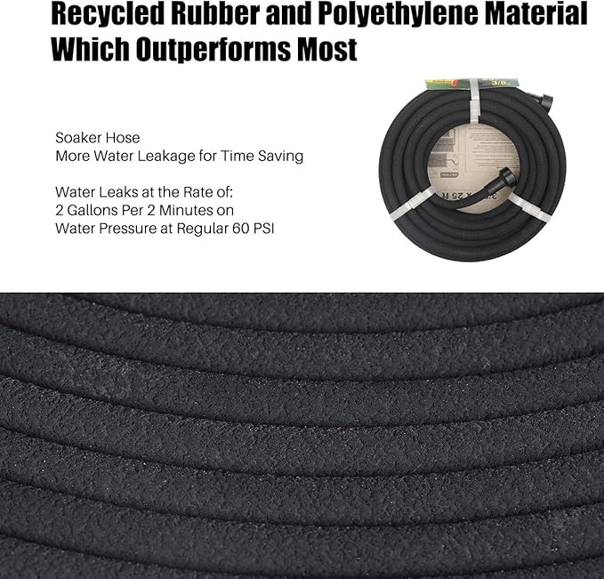 Taisia 1/2" Soaker Hose 25 ft Round Rubber Garden Water Hoses, Heavy Duty Drip Hose for Watering Irrigation, Water Seeper Soaker Hoses for Garden, Lawn and Plants