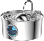 AONBOY Cat Water Fountain Stainless Steel, 108oz/3.2L Cat Fountain, Pet Water Fountain with Water Level Window, Hemispherical Shape, Multi-Filter, Silent Pump, Water Tap, Provides Flowing Water