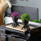 Zerzsy 4 Pack Cute Small Fake Plants with Creative Human Shaped Pots, Fake Plants Artificial Greenery Potted for Home Decor Indoor Shelf Desk Tabletop (Black)