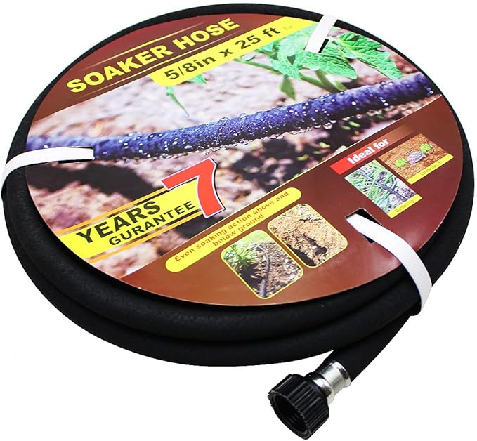 Taisia 5/8" Soaker Hose 25 ft Round Rubber Garden Water Hoses, Heavy Duty Drip Hose for Watering Irrigation, Water Seeper Soaker Hoses for Garden, Lawn and Plants
