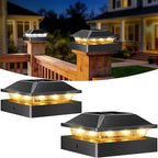 Peasur 4x4 Post Solar Lights 2 Pack, 2 Modes 16 LED Solar Post Cap Light Waterproof, Black Deck Fence Post Solar Lights Powered Outdoor, Fit 4x4 Wood/Vinyl Posts for Porch Patio