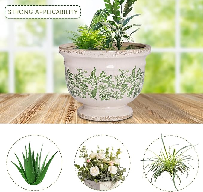Vintage Ceramic Ice Crack Flower Pot with Drainage Hole Large Rustic Planter for Indoor and Outdoor Unique Antique Pastoral Pot Gardening Gift for Valentine's Day, Home Decors