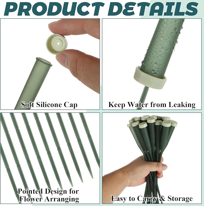 LDHHYH 100 Pack 12 Inch Green Floral Water Tubes, Plastic Fresh Flower Water Tubes with Rubber Caps, Floral Water Picks for Flower Arrangements Supplies