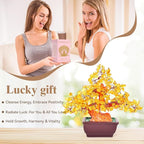 Feng Shui Quartz Crystal Money Tree Bonsai Style Decoration for Luck and Wealth (Yellow)