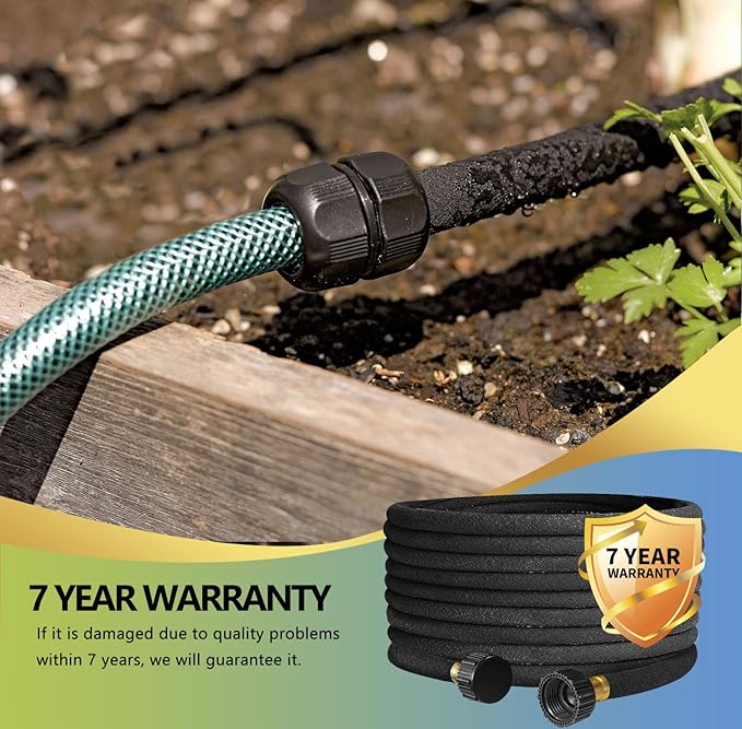 Soaker Hose 25 ft 3-Pack for Garden Beds with Kit, 1/2’’ Soaker Hose 75 ft Heavy Duty, 70% Water Saving Drip Hose Irrigation for Lawn, Landscaping, Garden (Black, 25 FEET x 3PACK)