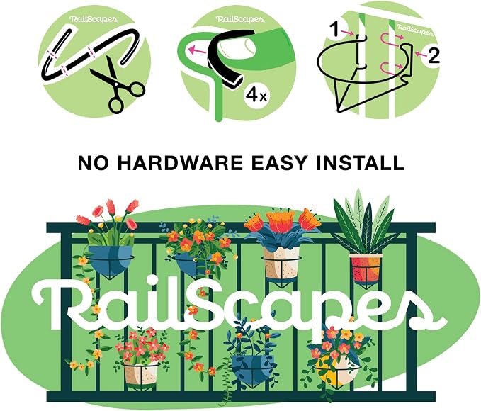Bloem RailScapes Adjustable Floating Planter Hanger, Fits 0.5”-0.75” Balcony Railing Spindles, 3-Pack