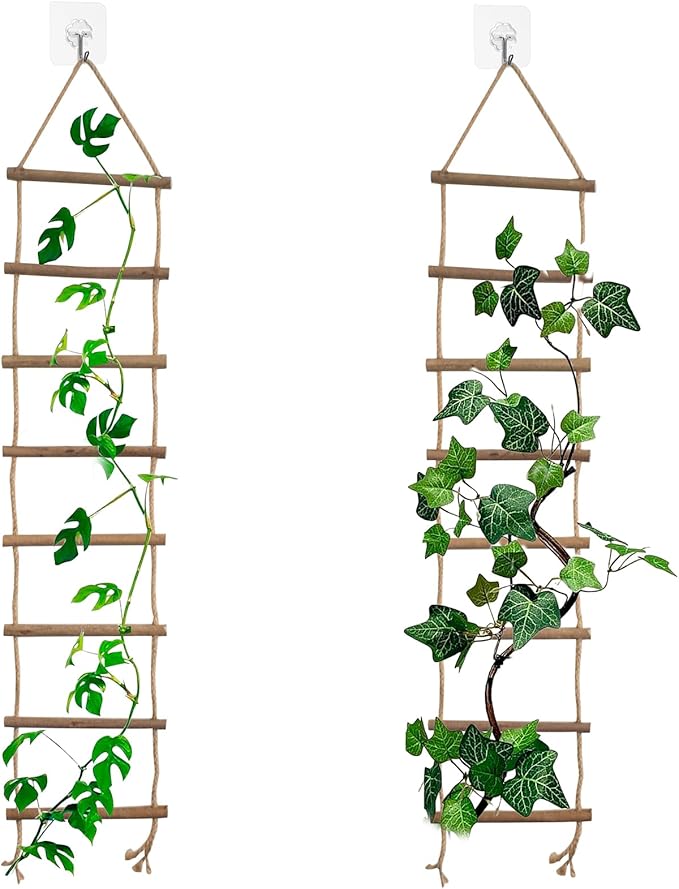 2 PCS Wooden Ladder Plant Trellis for Indoor & Outdoor Climbing Plants, Natural Wood Plant Climbing Support Ladder for Vines, Pothos, Ivy, Monstera (30 x 5.9 Inch)