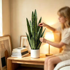 Fake Snake Plant, 35" Artificial Potted Plant with White Pot, Realistic Faux Plant for Home Decor, Low Maintenance No Watering Needed for Desk Corner Office & Pet Areas (Green 35in)