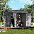 COMHOMA Shed Storage Outdoor Metal Windowed Lockable Garden Toolhouse Weatherproof Ventilated Backyard Utility Workshop(Grey,8'x6')