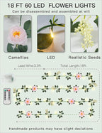suddus Flower Garland with Pink Camellia Fairy Lights Indoor, 60 LED Vines String Lights Battery Operated with Remote, Artificial Fake Flowers Leaf Lights for Wedding,Bedroom,Centerpieces,Arch Decor