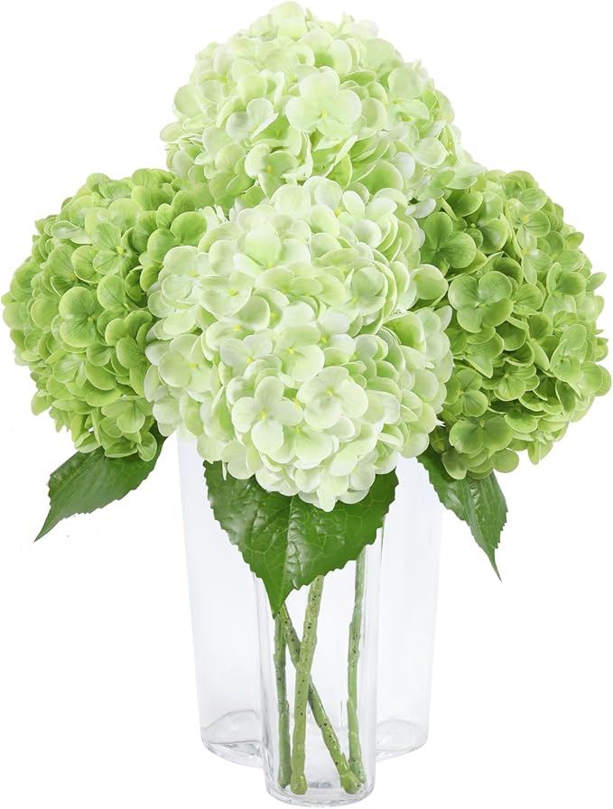 DuHouse 4Pcs Large Hydrangea Artificial Flowers,20 inch Latex Real Touch Hydrangeas for Home Wedding Bouquets Centerpieces Party Living Room Decoration(2Pcs Light Green+2Pcs Green)