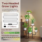 Homsorout Corner Plant Stand with Grow Light - 6 Tier Plant Stand Indoor Round Metal Plant Shelf with Adjustable Light, Plant Organizer for Living Room, Graden, Home Decor (Brown)