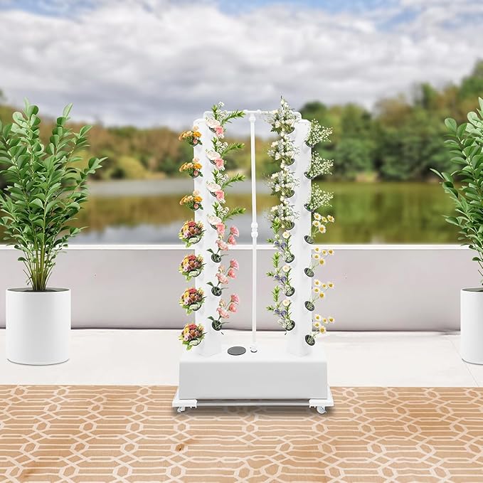 Hydroponic Growing System Kit, 56 Plant Hydroponic Tower Indoor Herb Garden Vertical Planter Germination Kit with Intelligent Water Circulation & Timer Function, Grower Harvest Fresh Herbs Vegetables