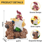DKJOCKY Gnome Garden Decor Statue with Solar Light Lantern, Highland Cow Birthday Gifts for Women Mom Grandma, Funny Waterproof Resin Figurine Outdoor Decorations for Yard Patio Lawn Balcony Porch