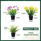 3 Pack Fake Small Plant Artificial Potted Flowers for Home Decor Fake Flower Plant Greenery Mini Faux Plant for Indoor Bedroom Living Room Office Shelf Bathroom Farmhouse Decor (Type 10)