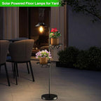 60.62'' Shepherd's Hook Stand Plant with Solar Lantern, Outdoor Floor Lamp, Wind Chime Hanger Stand, Waterproof Metal Adjustable Height Standing Pole Holder & Light for Patio Decor (2 Placement Racks)