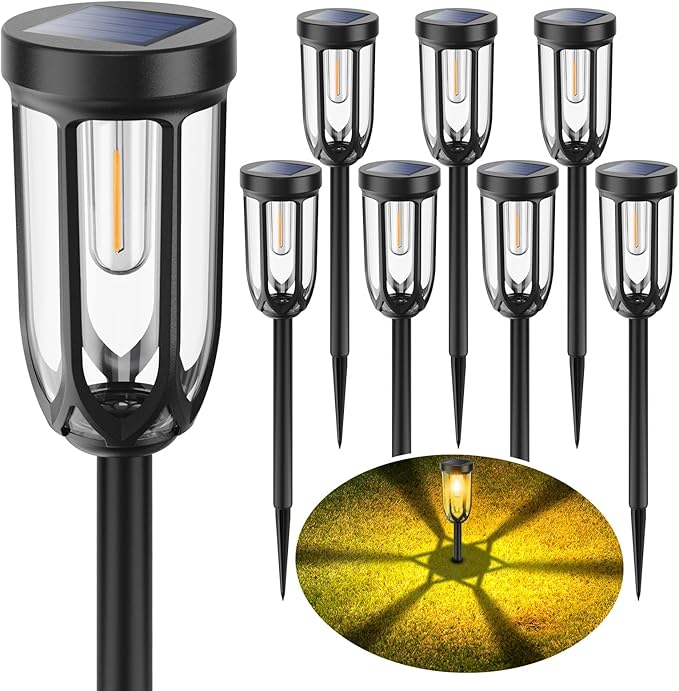 Barleit Solar Lights Outdoor 8 Pack, Solar Pathway Lights, Solar Lights Outdoor Waterproof IP65, Bright Auto On/Off Garden Lights, Solar Landscape Lights for Driveway Walkway Lawn Yard (Warm White)
