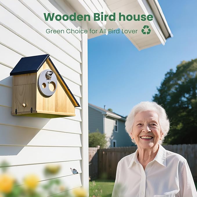 Bird House - Adjustable Entrance Fit All Birds, Outdoor Bird Houses for Outside Weatherproof, Durable Wood Birdhouse for Bluebird, Finche, Wren, Chickadee, an Ideal Backyard Decoration (Iron Roof)